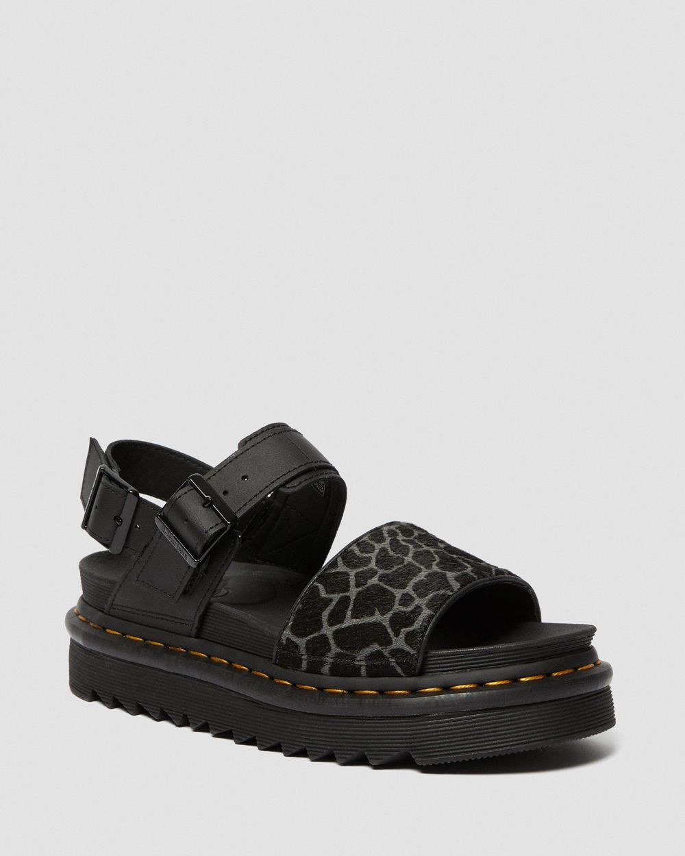 Dr Martens Voss Animal Print Kožené Remienkové Sandále Damske ( Čierne/Siva ) SK 029-RTLQME